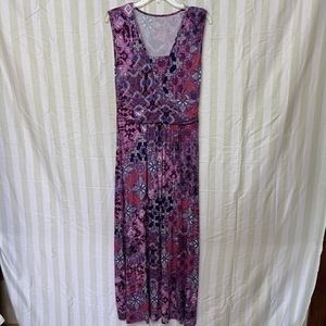 Garnet Hill Women's Floral Sleeveless Boho Stretch Jersey Knit Maxi Dress Size M
